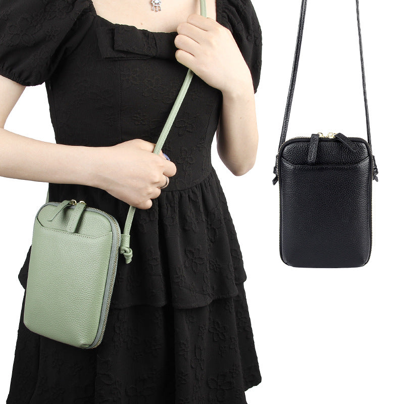 Brown Premium Leather Mini Crossbody Phone Bag - Stylish Multi-Pocket Organizer for Women