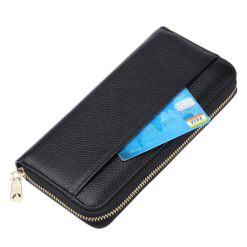 Pink Premium Genuine Leather RFID Blocking Long Wallet - Unisex Multi-Card Organizer Clutch with Zip-Around Closure