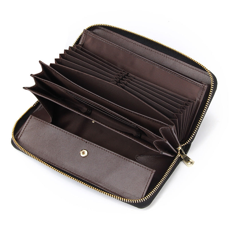 Grey Premium Genuine Leather RFID Blocking Long Wallet - Unisex Multi-Card Organizer Clutch with Zip-Around Closure