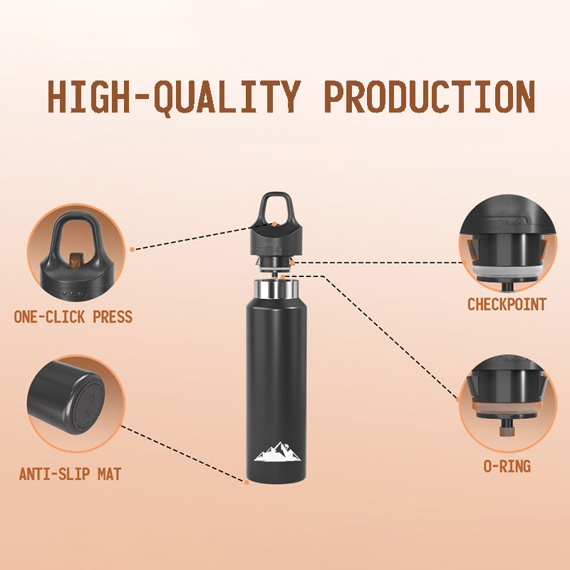 Pink 480ml Insulated Stainless Steel Water Bottle - Leakproof One-Click Lid Thermal Flask for Hot & Cold Drinks
