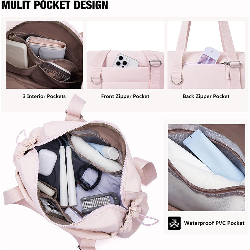 Beige Chic Women's Mini Gym Duffel Bag - Lightweight Nylon Shoulder Tote with Wet Pocket, Multiple Compartments & Removable Pouch