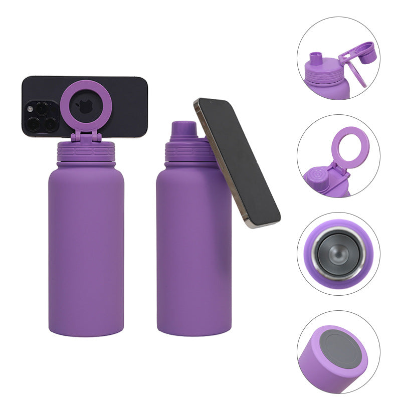 Purple Premium 35oz Stainless Steel Insulated Sports Bottle with Magnetic Phone Holder Lid