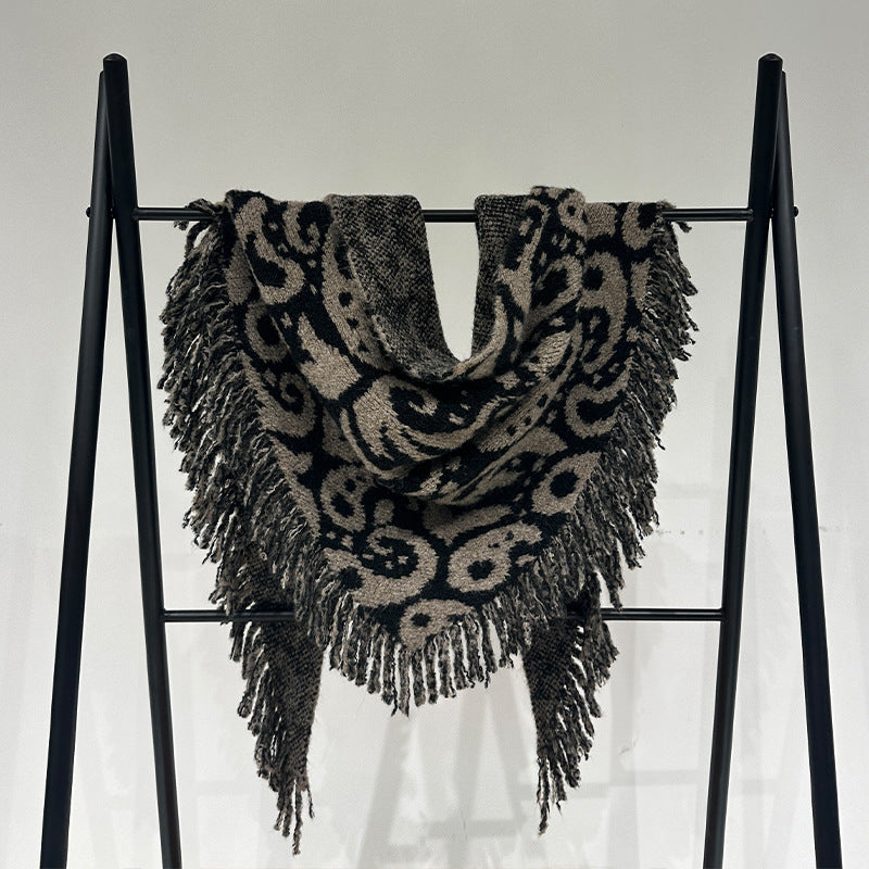 Brown Luxurious Fringe Wool and Lambswool Scarf for Women - Thick Warm 60 x 170 cm Shawl