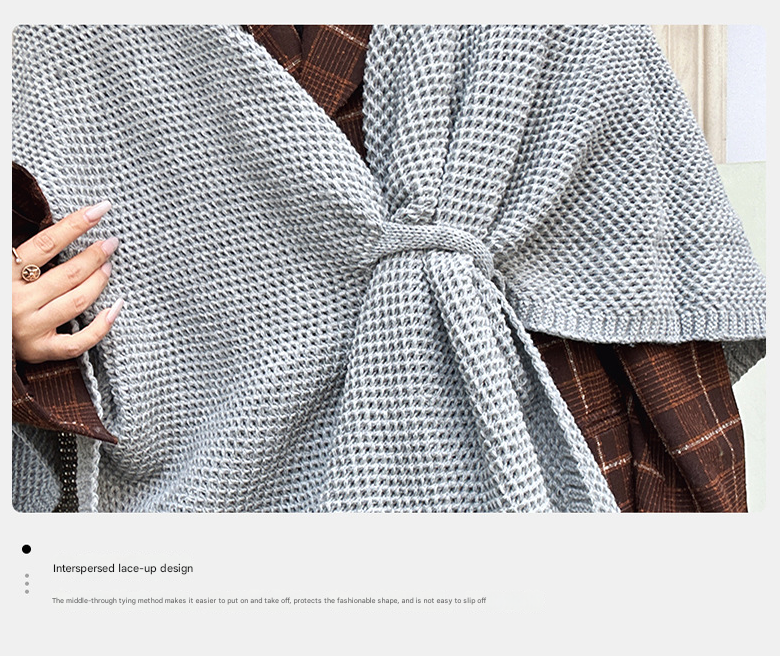 Caramel Color Luxurious Faux Cashmere Knitted Cape - Large Buckled 90 x 140 cm Women's Versatile Shawl