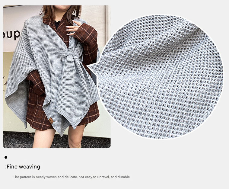 Green Luxurious Faux Cashmere Knitted Cape - Large Buckled 90 x 140 cm Women's Versatile Shawl