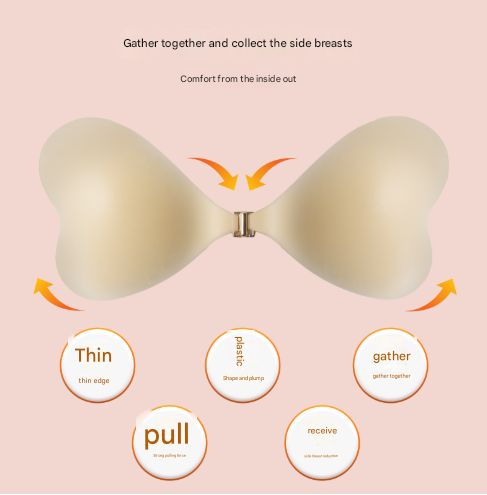 Size M [B cup] Two Pairs Pink Skin Colour Heart-Shaped Silicone Breast Sticker - Thin Invisible Push-Up for Small Chest Enhancement