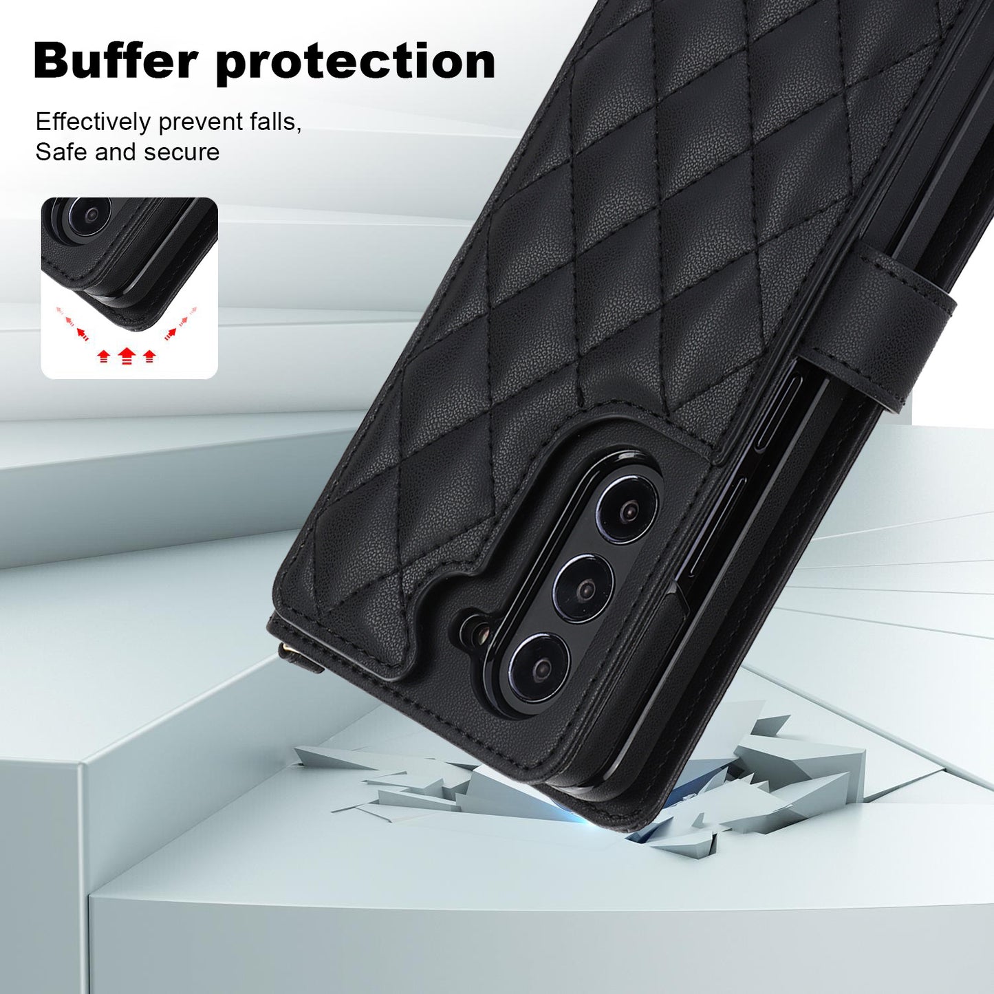 White Galaxy Z Fold3 Multi-Functional Leather Wallet Case for Samsung Z Fold Series - Crossbody with Pen Slot, Quilted Design Pen Not Included