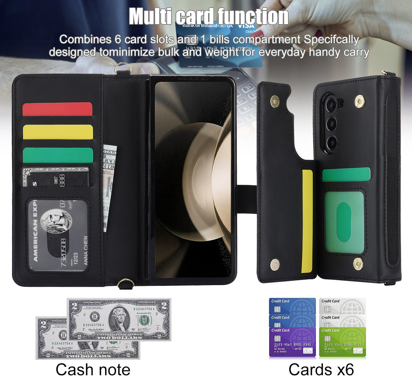 White Galaxy Z Fold4 Multi-Functional Leather Wallet Case for Samsung Z Fold Series - Crossbody with Pen Slot, Quilted Design Pen Not Included