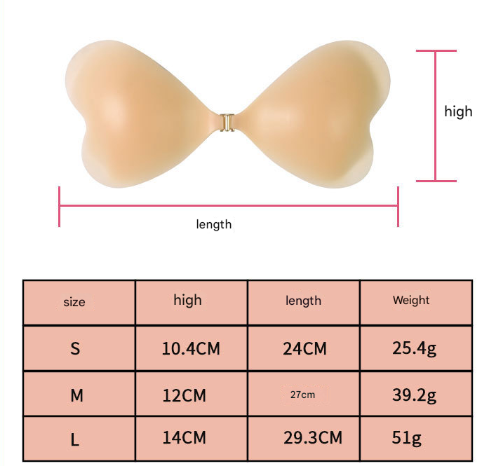 Size L [C/D cup] Two Pairs Brown Skin Colour Heart-Shaped Silicone Breast Sticker - Thin Invisible Push-Up for Small Chest Enhancement
