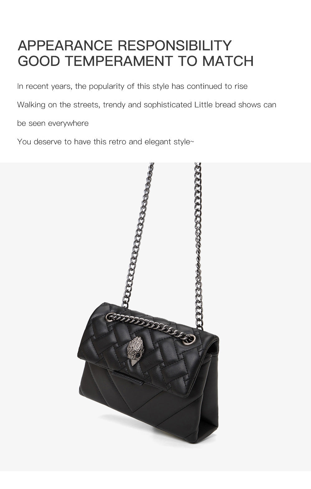 Elegant Quilted Leather Chain Bag with Bird Head Clasp(Wine red)