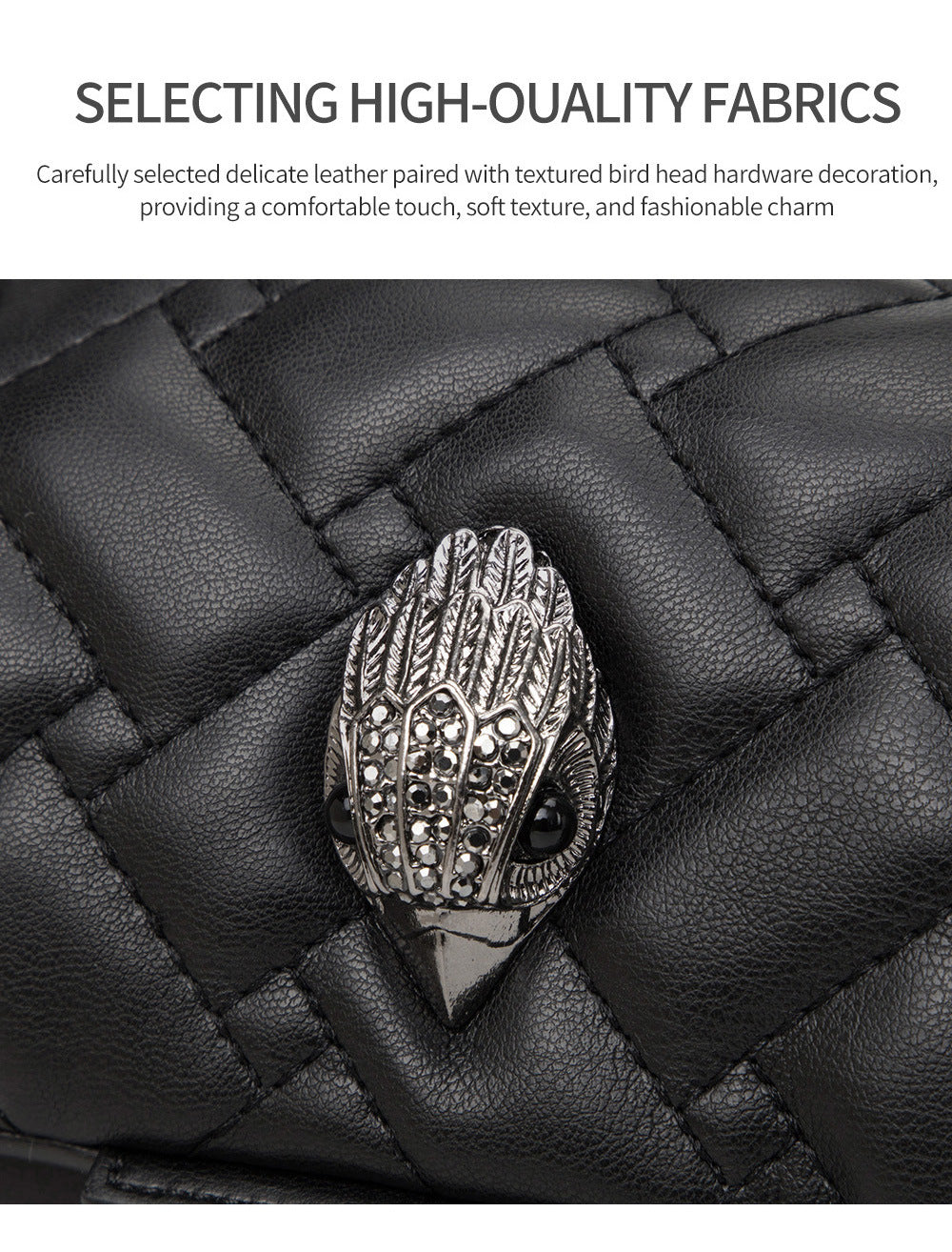 Elegant Quilted Leather Chain Bag with Bird Head Clasp(White)