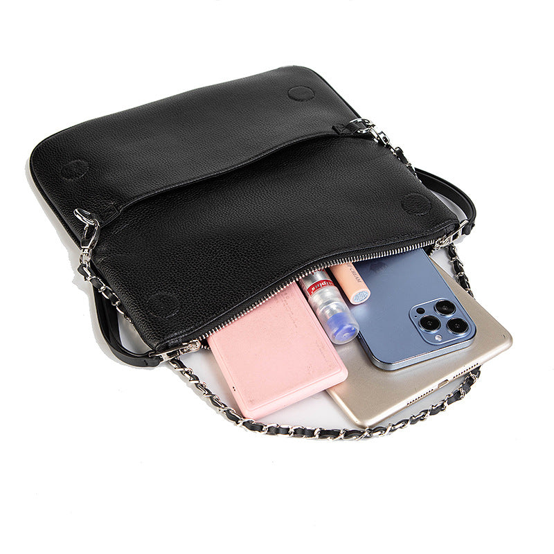 Chic Quilted Leather Crossbody Bag with Chain Strap & Tassel Detail(Black without tassels)