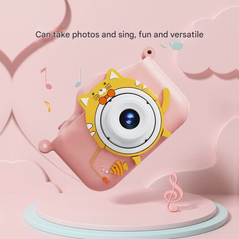 Digital Camera with Cute Cat Silicone Case - Dual Lens, 96MP, HD Screen & Music Playback(pink)