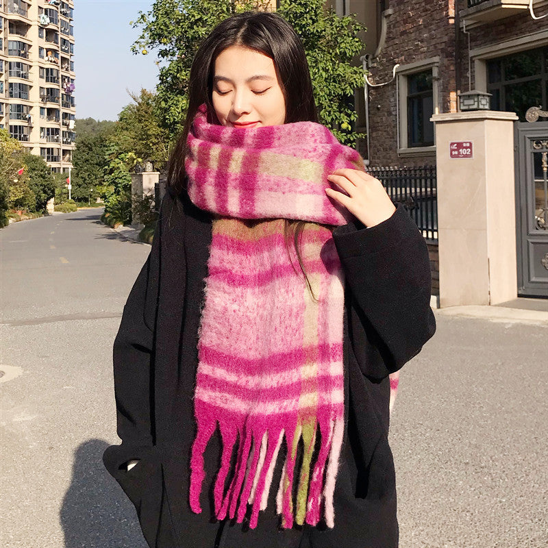 Rose red Women's Fashion Plaid Scarf - Warm & Stylish Long Neck Warmer (220x40cm)