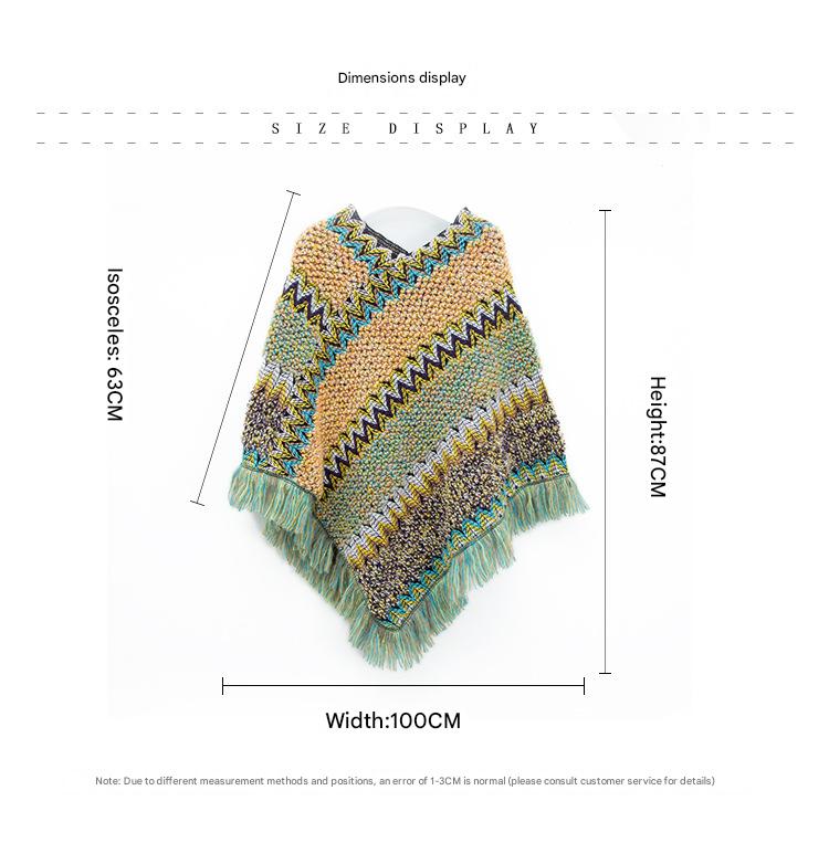 Purple yellow Lightweight Chevron Knit Poncho for Women - Elegant Fringed Shawl Wrap