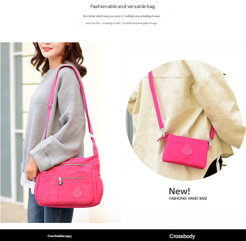 Black Versatile Womens Nylon Water-Repellent Crossbody Shoulder Bag Set with Matching Clutch Pouch - Lightweight & Multi-Pocket