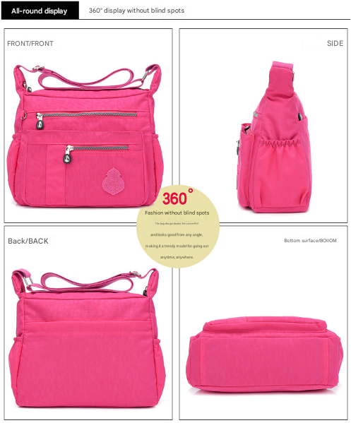 Black Versatile Womens Nylon Water-Repellent Crossbody Shoulder Bag Set with Matching Clutch Pouch - Lightweight & Multi-Pocket