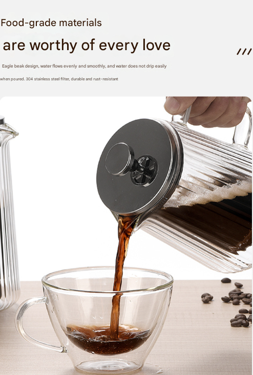 Transparent Elegant Ribbed Double Wall Glass French Press - 350ml Heat Resistant Coffee and Tea Maker with Stainless Steel Filter