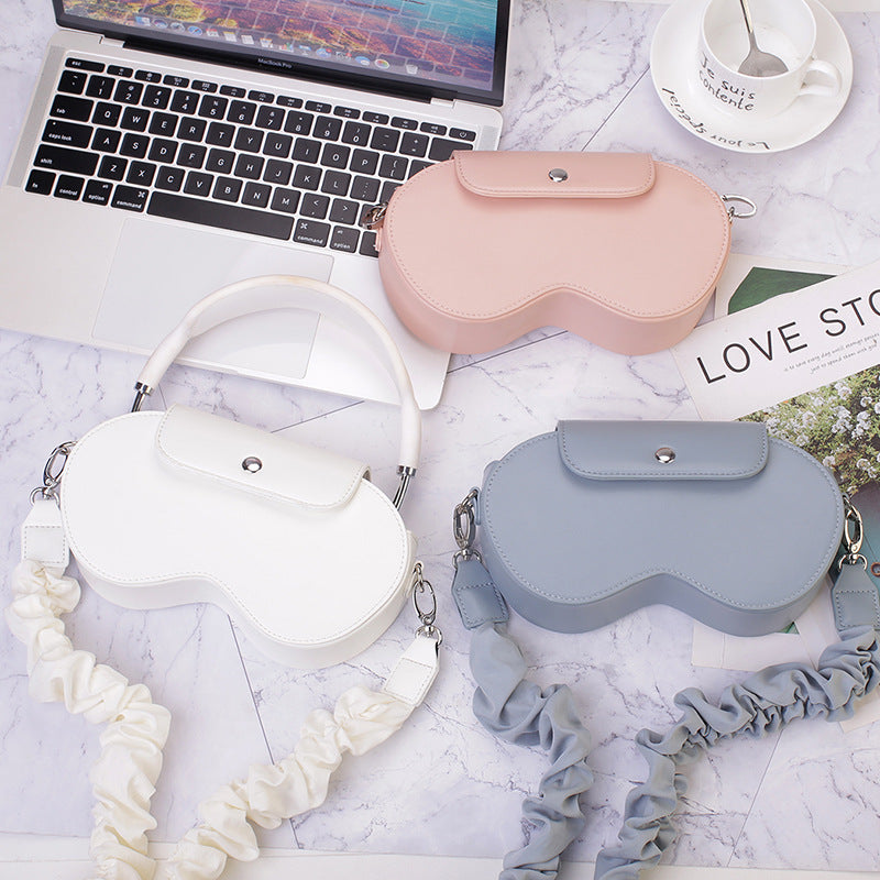 Brown Chic PU Leather Crossbody Storage Bag for Apple AirPods Max - Protective Case with Ruched Fabric Strap & Top Handle