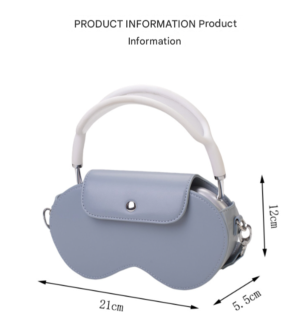 Brown Chic PU Leather Crossbody Storage Bag for Apple AirPods Max - Protective Case with Ruched Fabric Strap & Top Handle
