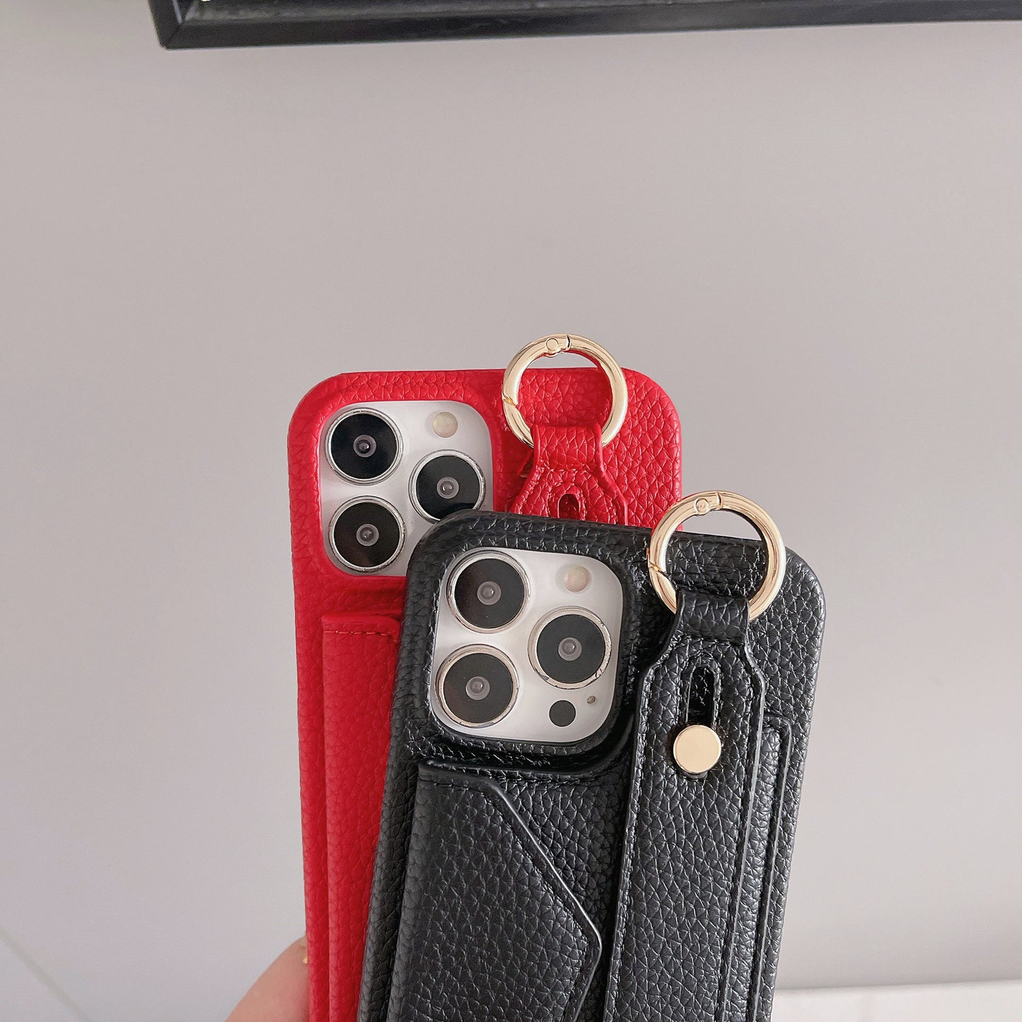 Red Chic PU Leather Crossbody Wallet Case for iPhone 16 Pro - Card Holder with Detachable Strap & Finger Ring Grip