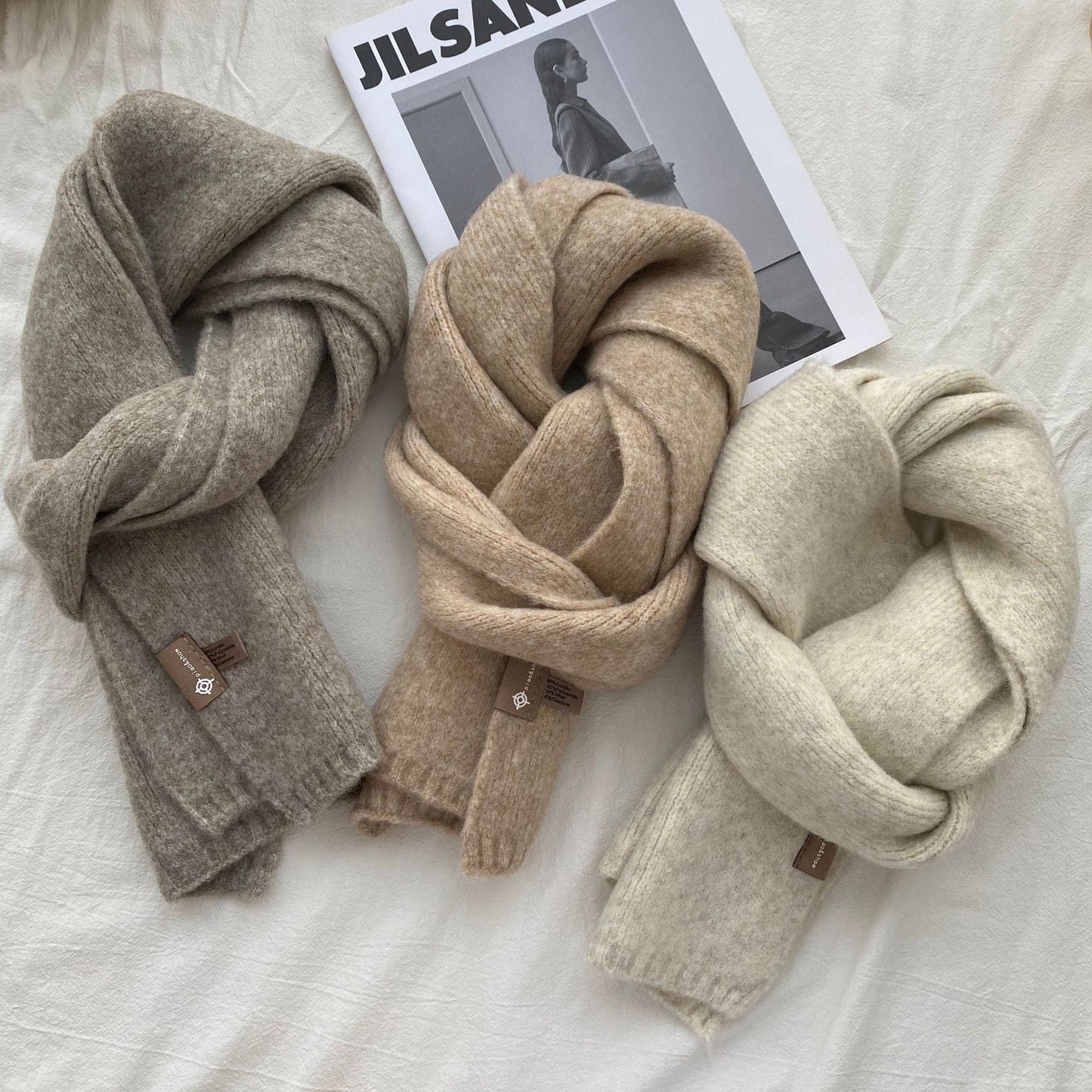 Grey Luxuriously Soft Wool Blend Knit Scarf - Cozy Warm Solid Colour Unisex Winter Essential