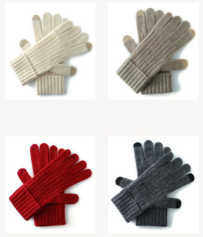 Elephant Gray Unisex Touchscreen Ribbed Warm Cycling Windproof Knitted Five-finger Gloves