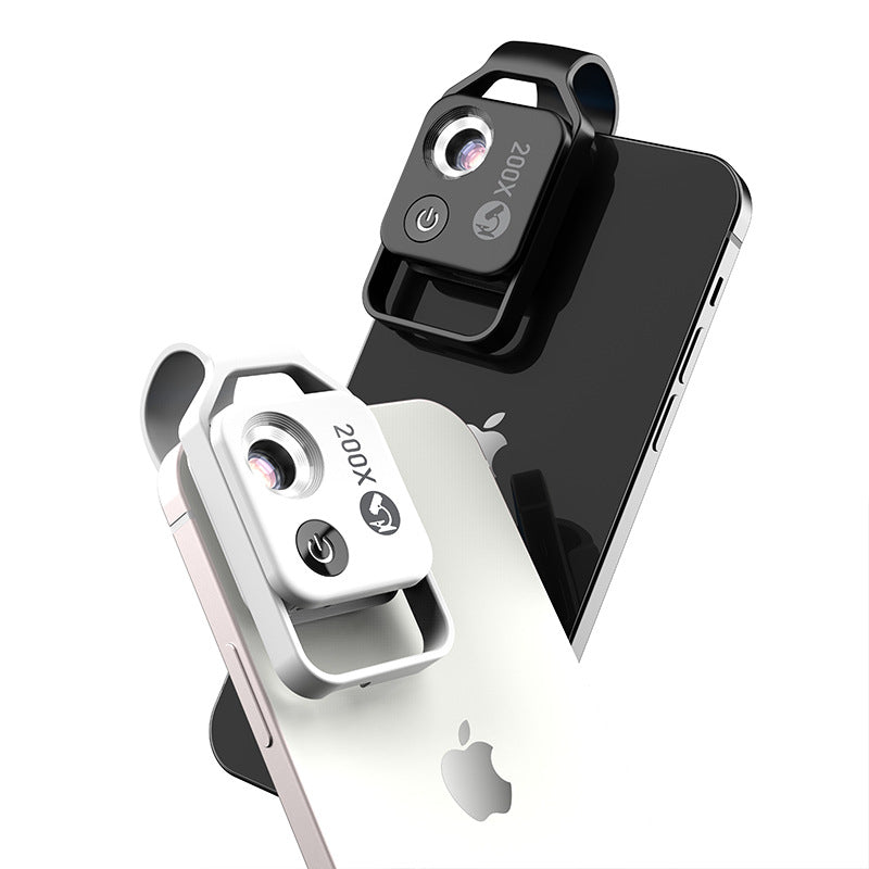 Black Portable 200X Clip-On Microscope Lens for Smartphone - HD Pocket Magnifier with CPL Filter and LED Light(excluding mobile phones)