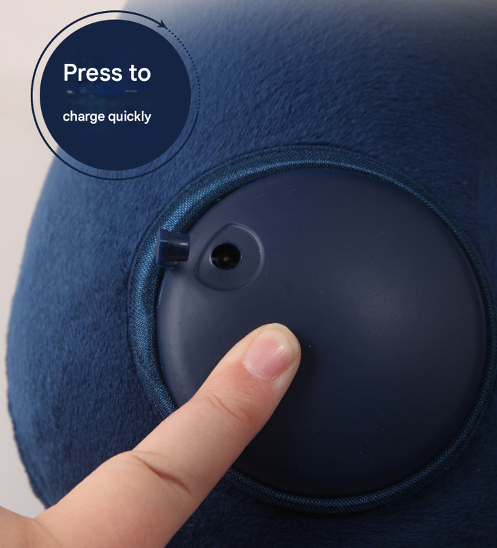 Black Press-to-Inflate Travel Neck Pillow - Ergonomic U-Shaped Cushion for Airplane and Car