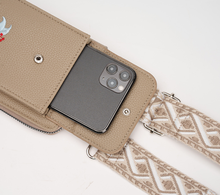 Black Chic Floral Embroidered 2-in-1 Crossbody Phone Bag with Coin Purse