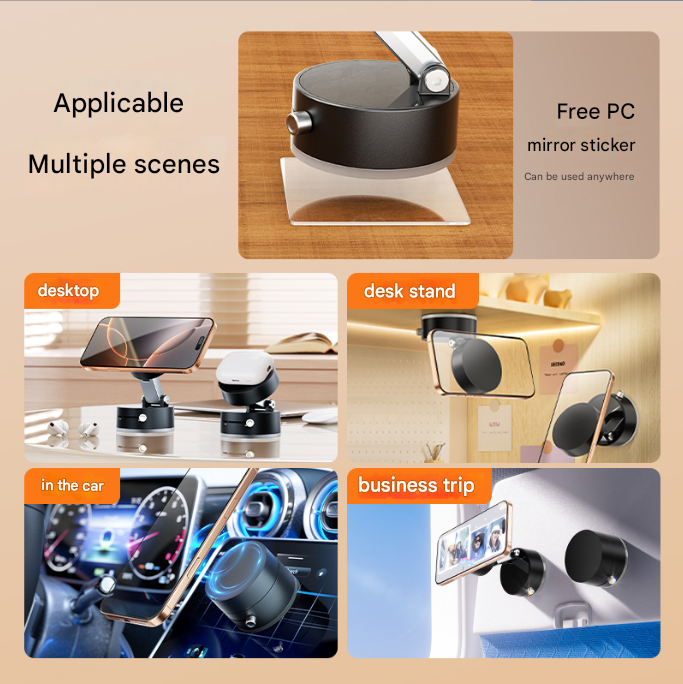 White Multi-Functional Vacuum Suction Cup Stand - Foldable, Extendable Kitchen Lazy Person's Dual-Sided Magnetic Phone Holder