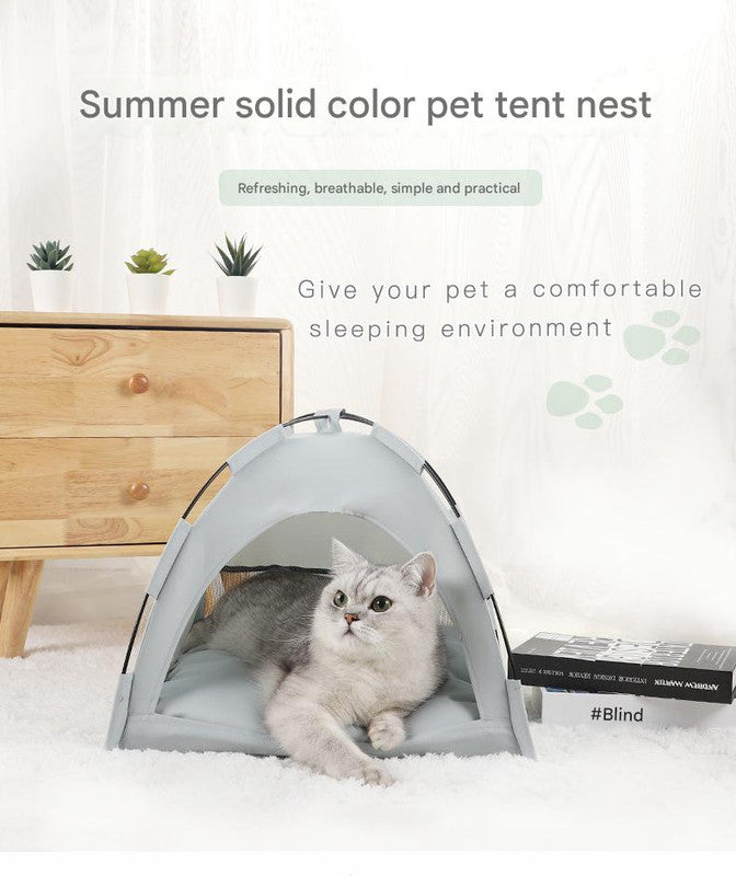 Green Premium Portable Pet Tent Bed with Cooling Mat - Breathable Foldable Outdoor Indoor Cat Dog House Shelter for Summer(Size: L)