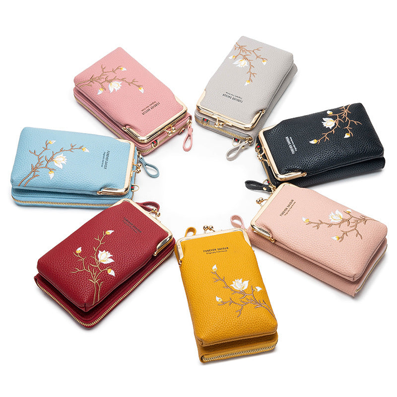 Red Chic Embroidered Crossbody Phone Wallet - All-in-One Purse with Kiss-Lock Clasp