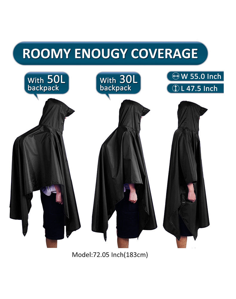 Grey 3-in-1 Multifunctional Outdoor Rain Poncho - Ground Mat & Shelter - Lightweight & Waterproof for Hiking & Camping
