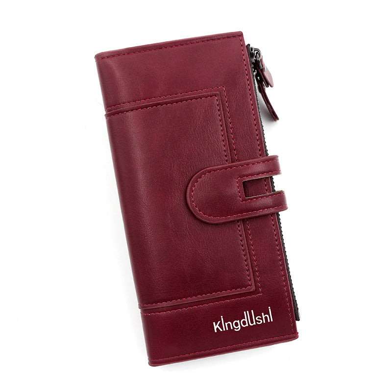 Red Women's Stylish Long Wallet - Multi-Card Slot PU Leather Clutch with Phone Pocket & Coin Zipper