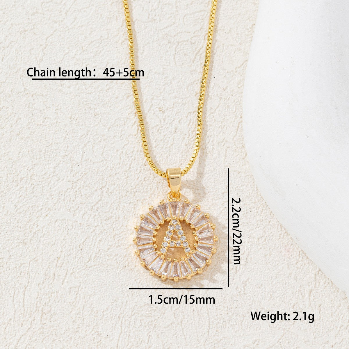 Sparkling Cubic Zirconia Initial Letter Necklace Set - Gold Plated Two-Piece Design(A)