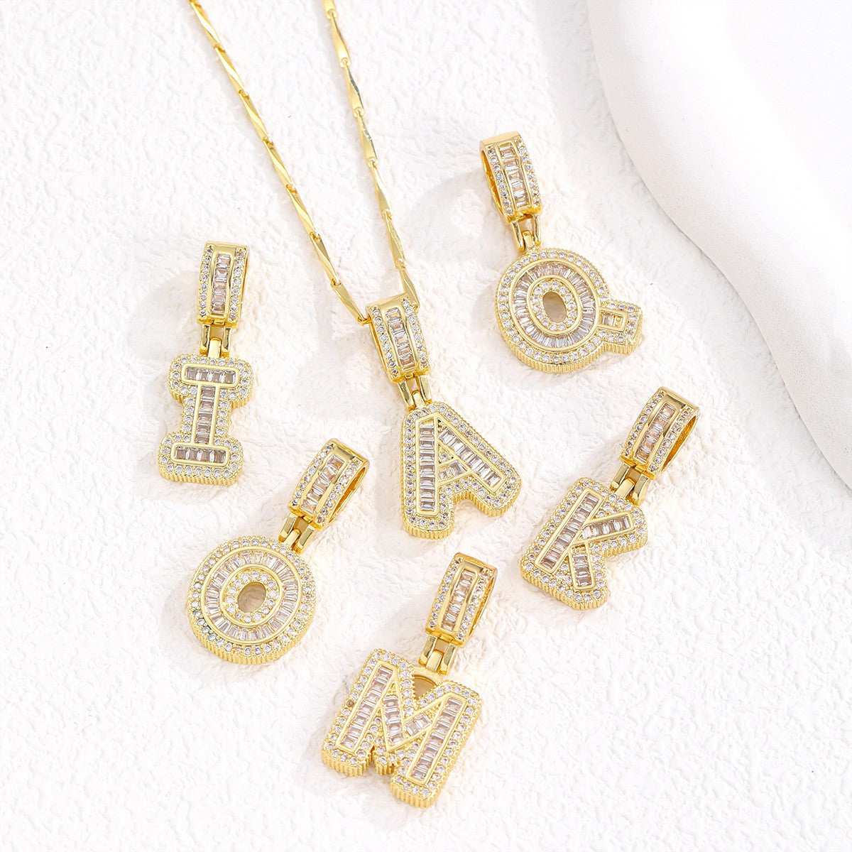 Sparkling Cubic Zirconia Initial Letter Necklace Set - Gold Plated Two-Piece Design(A)