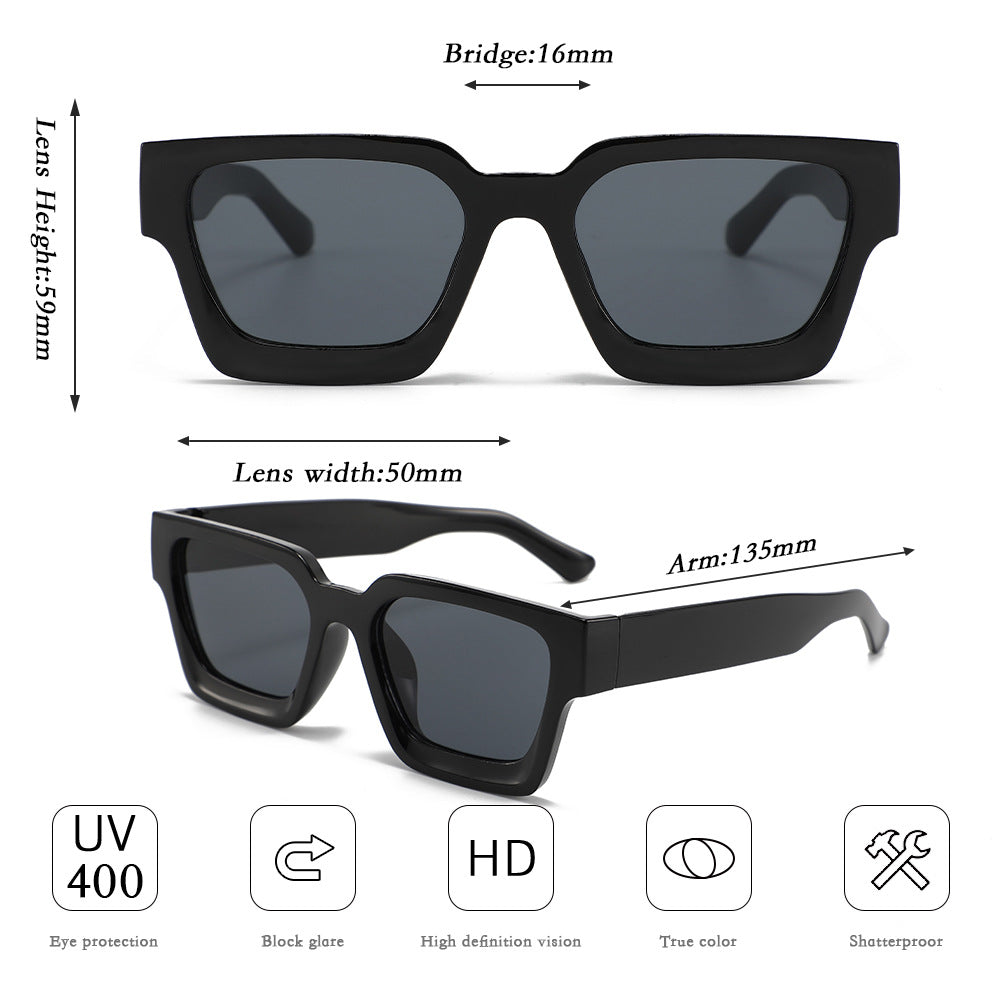 Black frame with grayish blue film Classic Square Frame Sunglasses - Unisex UV400 Protection, Lightweight & Face-Slimming Design - High Definition Vision Eyewear