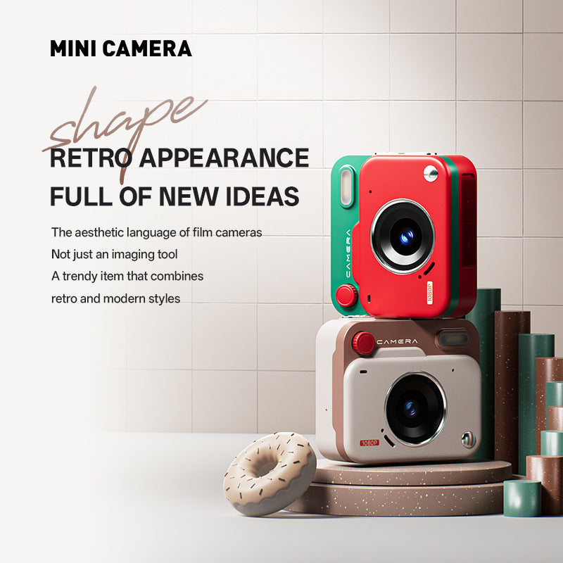 White Retro Mini Digital Camera Keychain - 48MP Portable Pocket Camcorder with 1080p HD Video