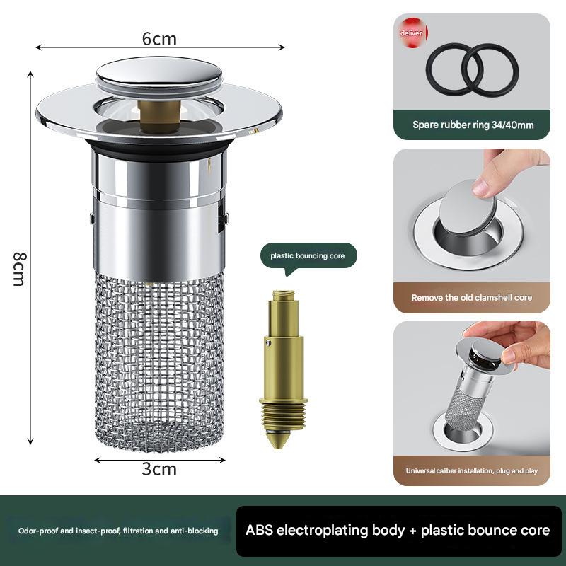 5 PCS Universal Pop-Up Sink Drain Stopper with Anti-Clog Filter Basket - Stainless Steel Hair Catcher & Anti-Odor Plug