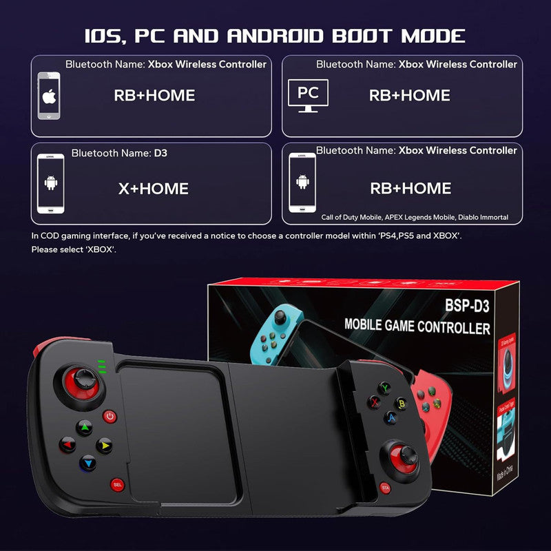 Portable Telescopic Mobile Game Controller - Bluetooth 5.0, iOS/Android/PC Compatible, 400mAh Battery(white)