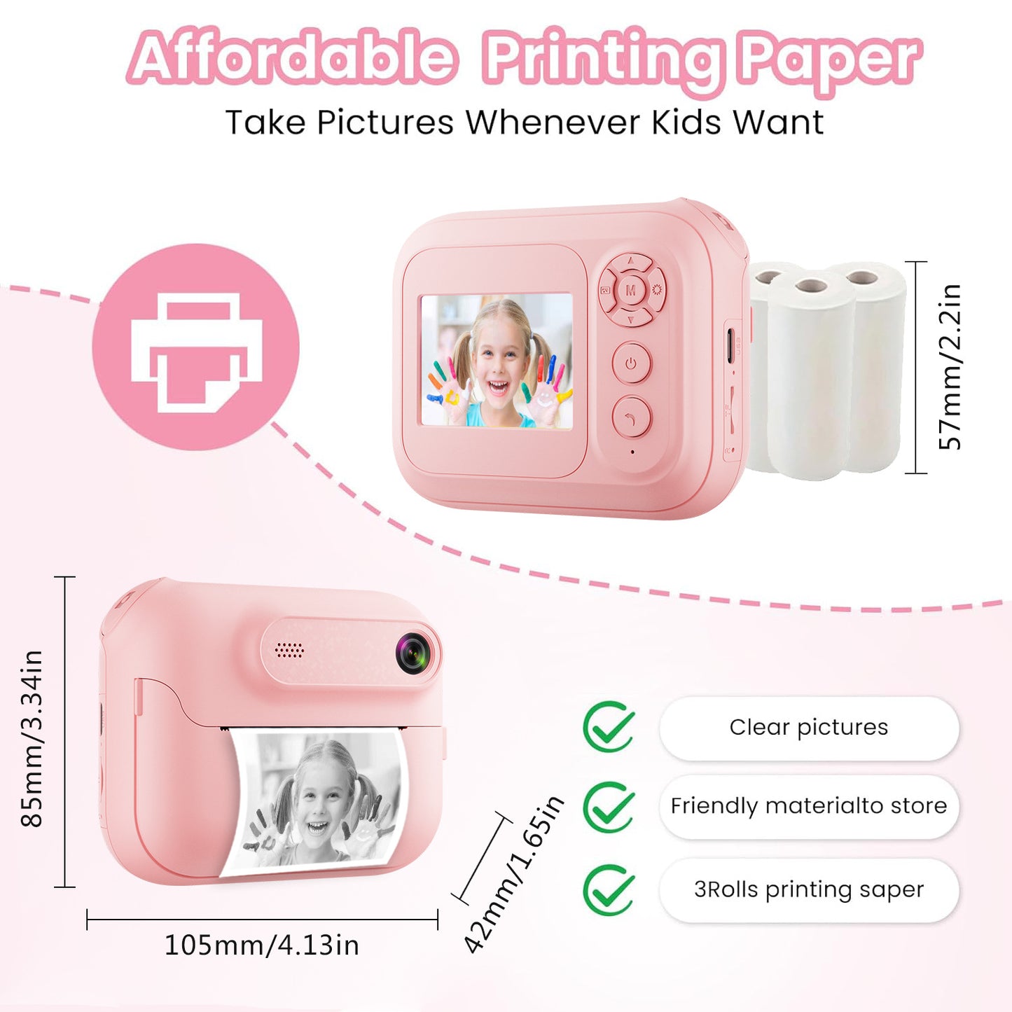 Kids Multi-Functional Camera Toy - Instant B&W Printing & Creative Stickers(yellow)