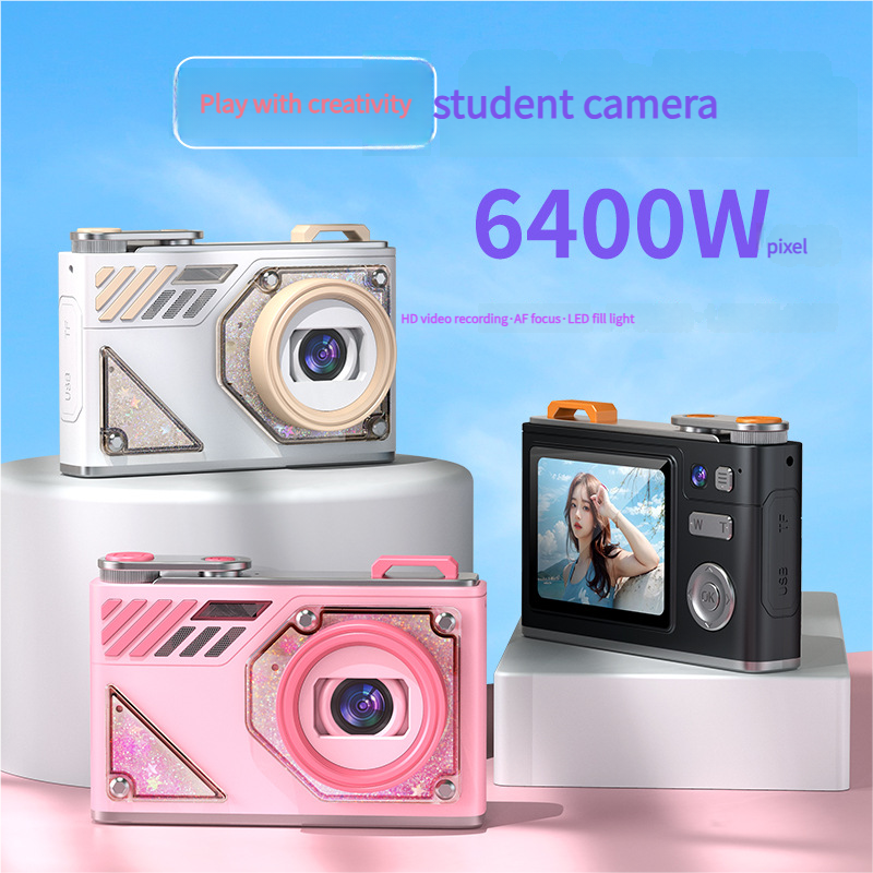 Glitter Sand Design 64MP HD Digital Camera with LED Fill Light & Auto Focus(purple)