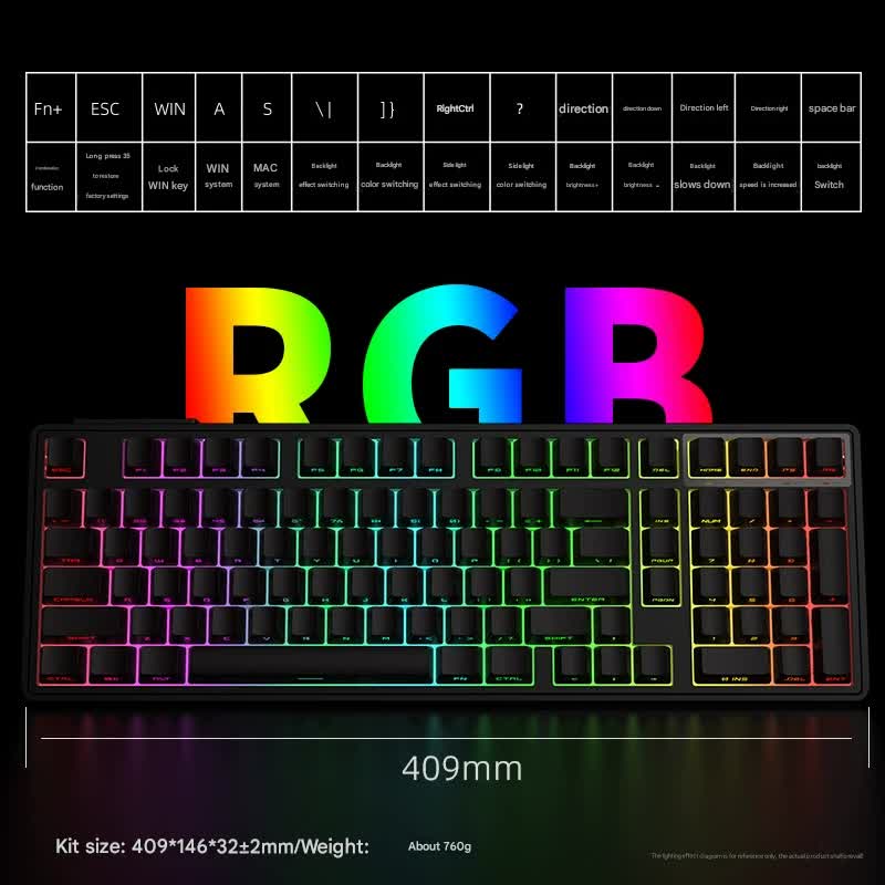 Tri-Mode RGB Mechanical Gaming Keyboard - 102-Key, Hot-Swappable, 4000mAh Battery, 5-Layer Sound Dampening(Sky blue on white)