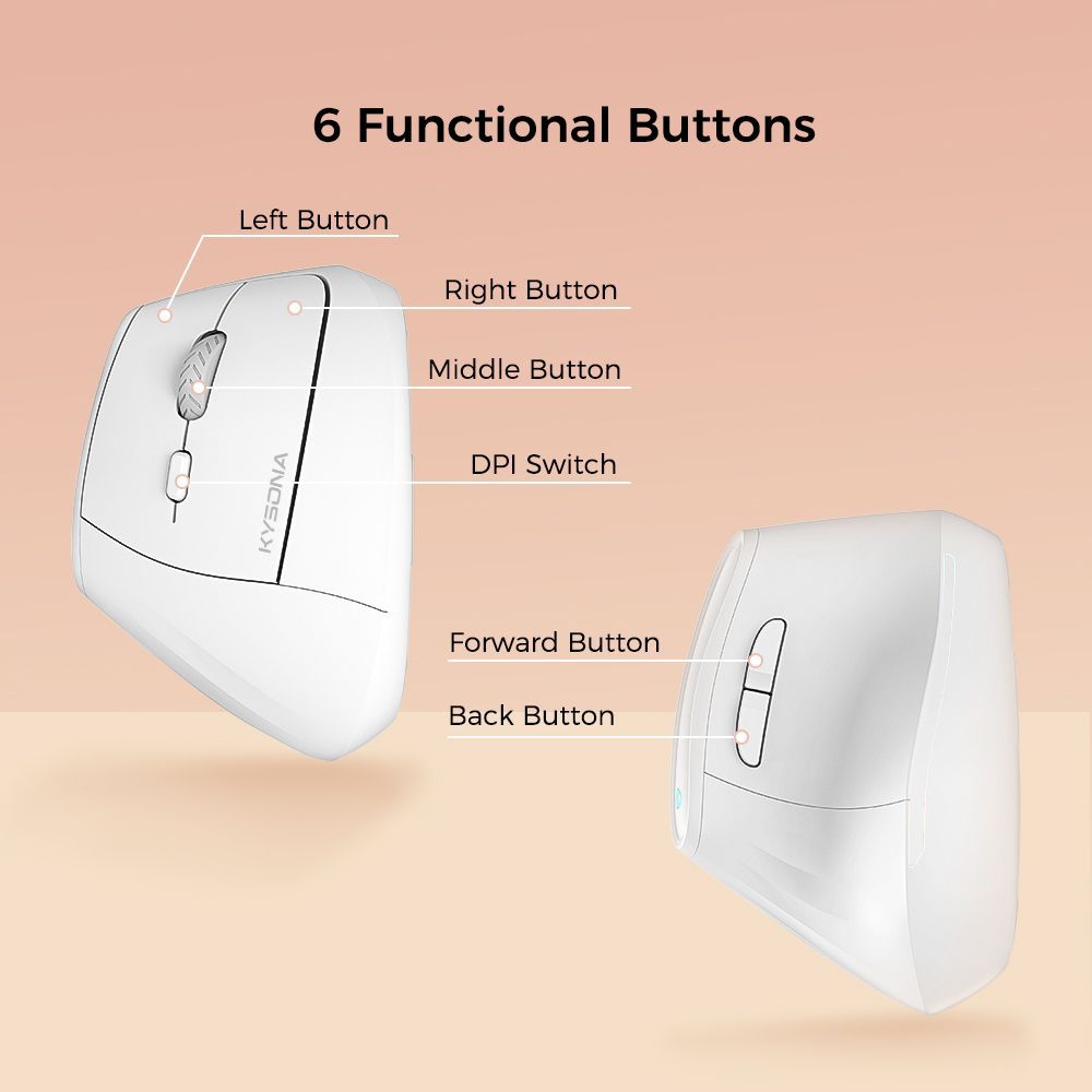 Ergonomic Vertical Mouse - Multi-Device Bluetooth5.0 & 2.4G Wireless, Adjustable DPI, Silent Click(pale pinkish gray)