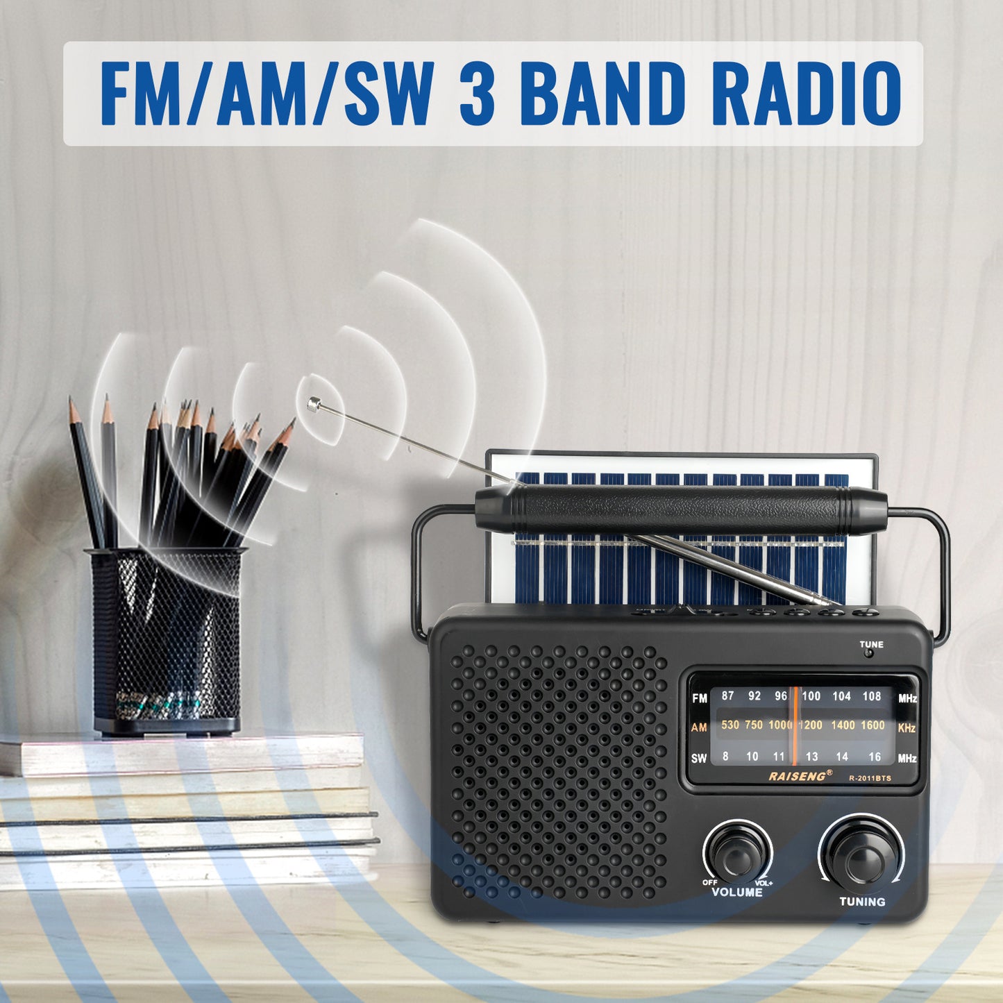 Portable Solar Powered 3-Band AM/FM/SW Radio with Bluetooth Speaker & Multiple Charging Options(black)