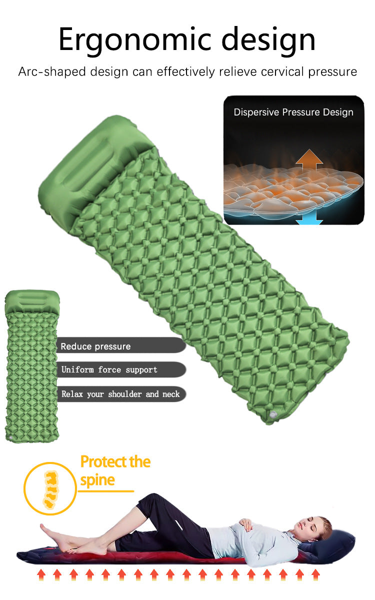 2pc Ultralight Inflatable Camping Sleeping Mat with Integrated Pillow - Waterproof 40D Nylon TPU(Grey)