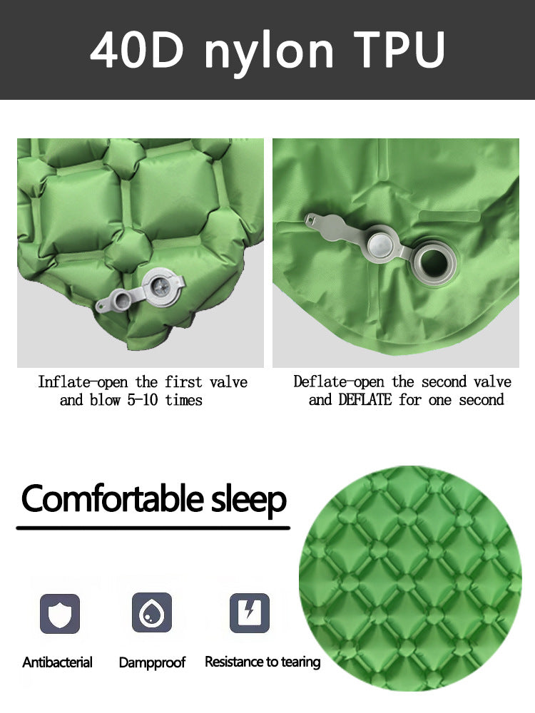 2pc Ultralight Inflatable Camping Sleeping Mat with Integrated Pillow - Waterproof 40D Nylon TPU(Orange)