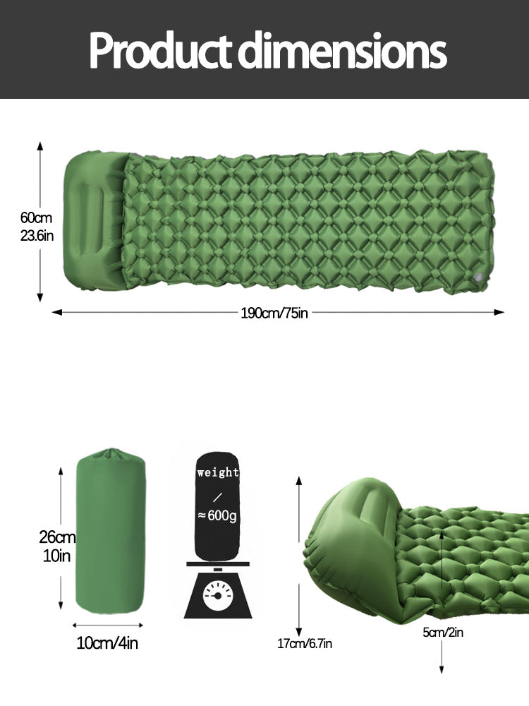 2pc Ultralight Inflatable Camping Sleeping Mat with Integrated Pillow - Waterproof 40D Nylon TPU(Royal Blue)
