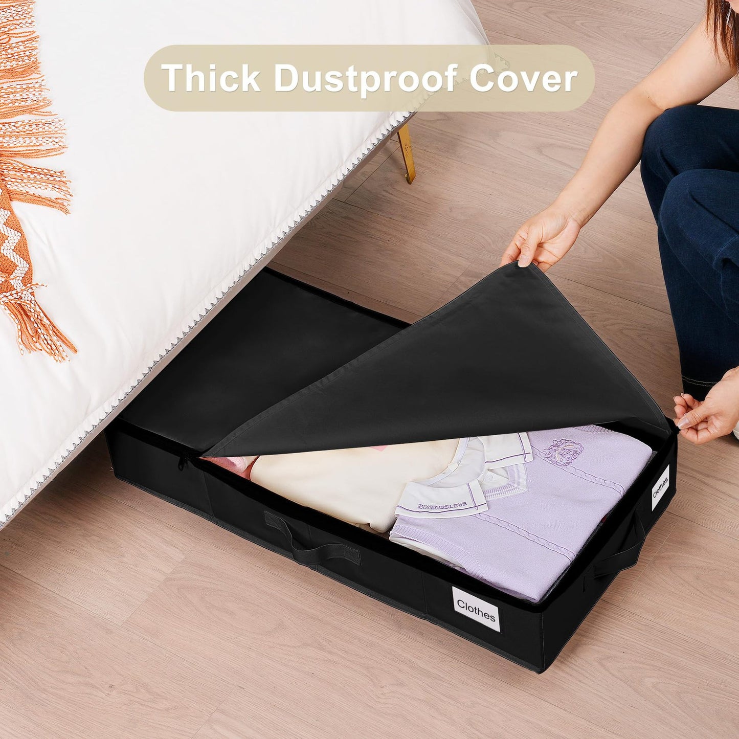 1 piece Black Size S Collapsible Underbed Storage Organizer with Wheels - Fabric Bin with Dustproof Lid